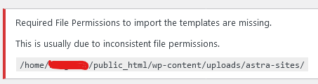equired File Permissions to import the templates are missing. This is usually due to inconsistent file permissions.