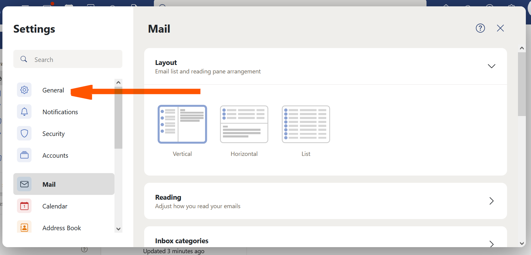General settings section in OX App Suite