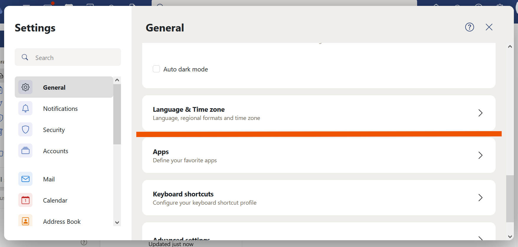 Language and Time Zone section in OX App Suite