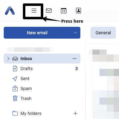 OX Webmail hamburger menu