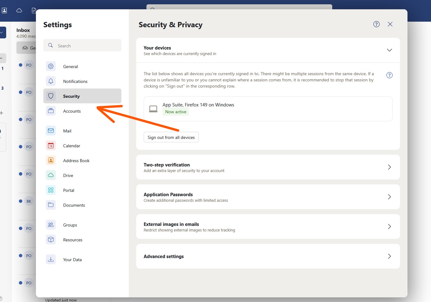 OX Webmail security settings