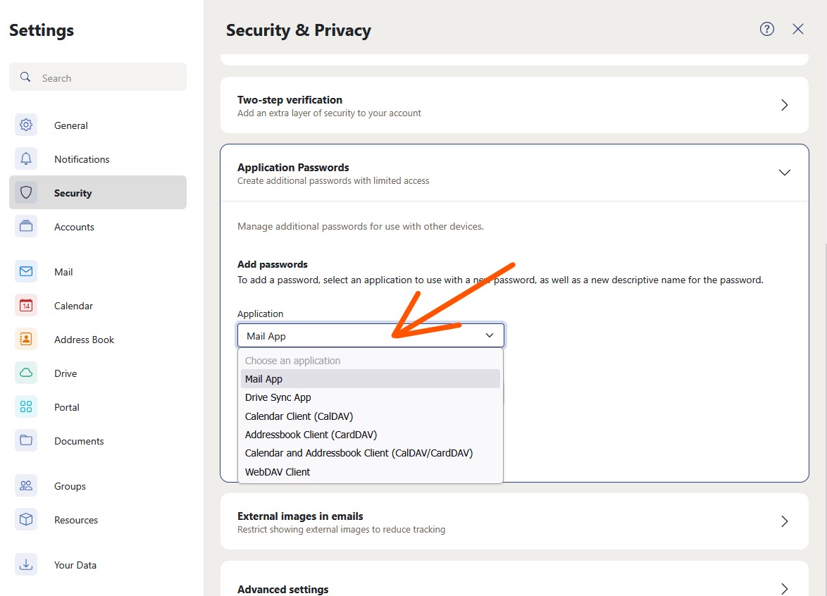 OX Webmail application passwords