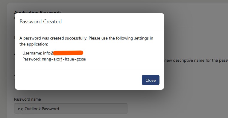 Generated application password