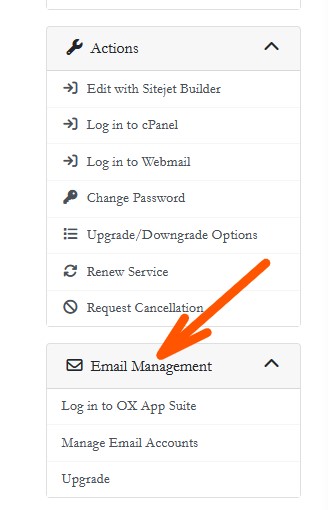 Manage OX App Suite or Email accounts left panel