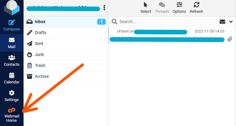 If already in inbox click the CP Webmail Home Link