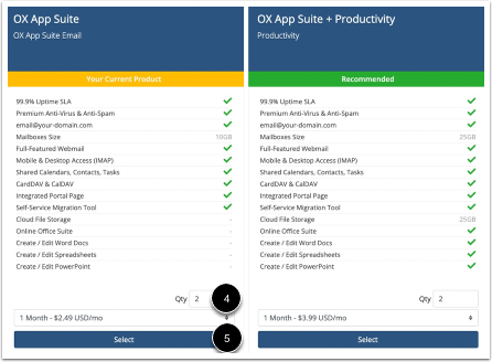 Upgrade OX Suite Mailbox Quantity and Mailbox Type