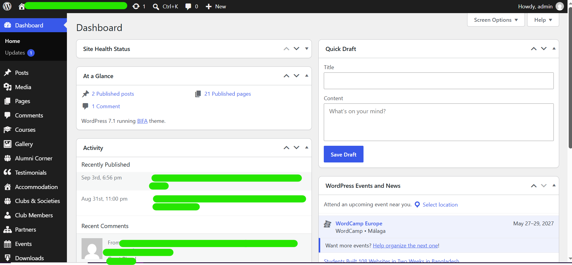 WordPress dashboard login screen