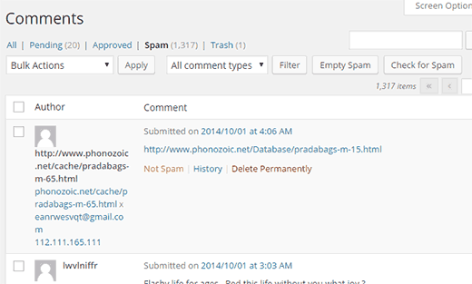 Spam comments in WordPress Spam comments in WordPress