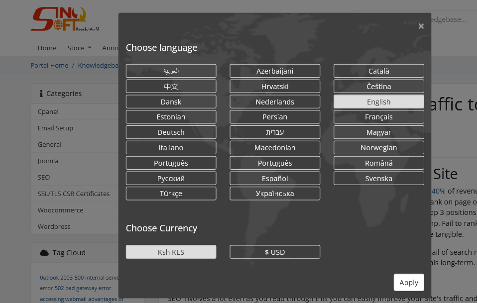 Auto Check Kenya home page allows visitors to choose a language Depending with Country