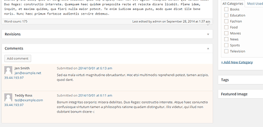Moderating comments for a post in admin area Moderating comments for a post in admin area