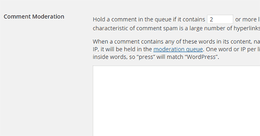 Comment moderation settings Comment moderation settings