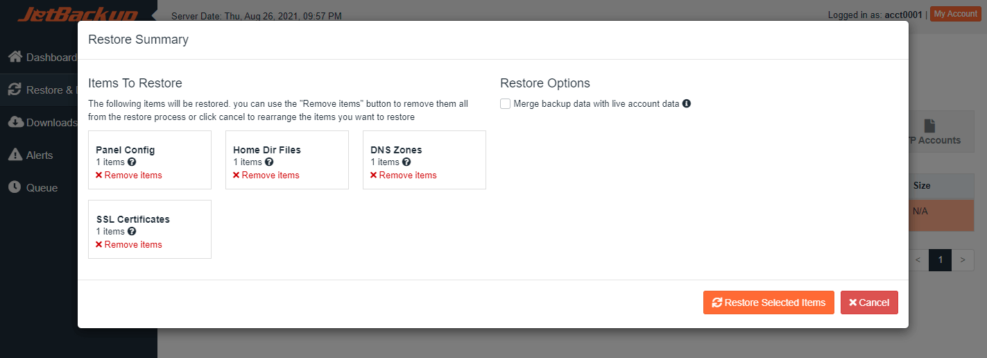 Restore and Download Restore Items