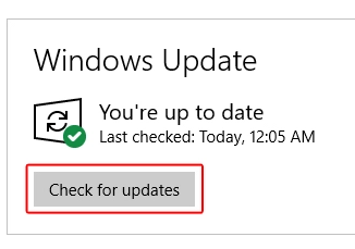 Checking for updates in Windows 10.