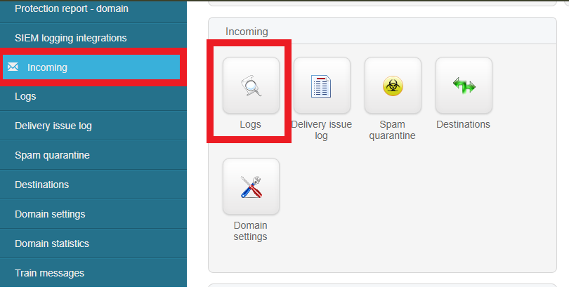 Incoming email logs