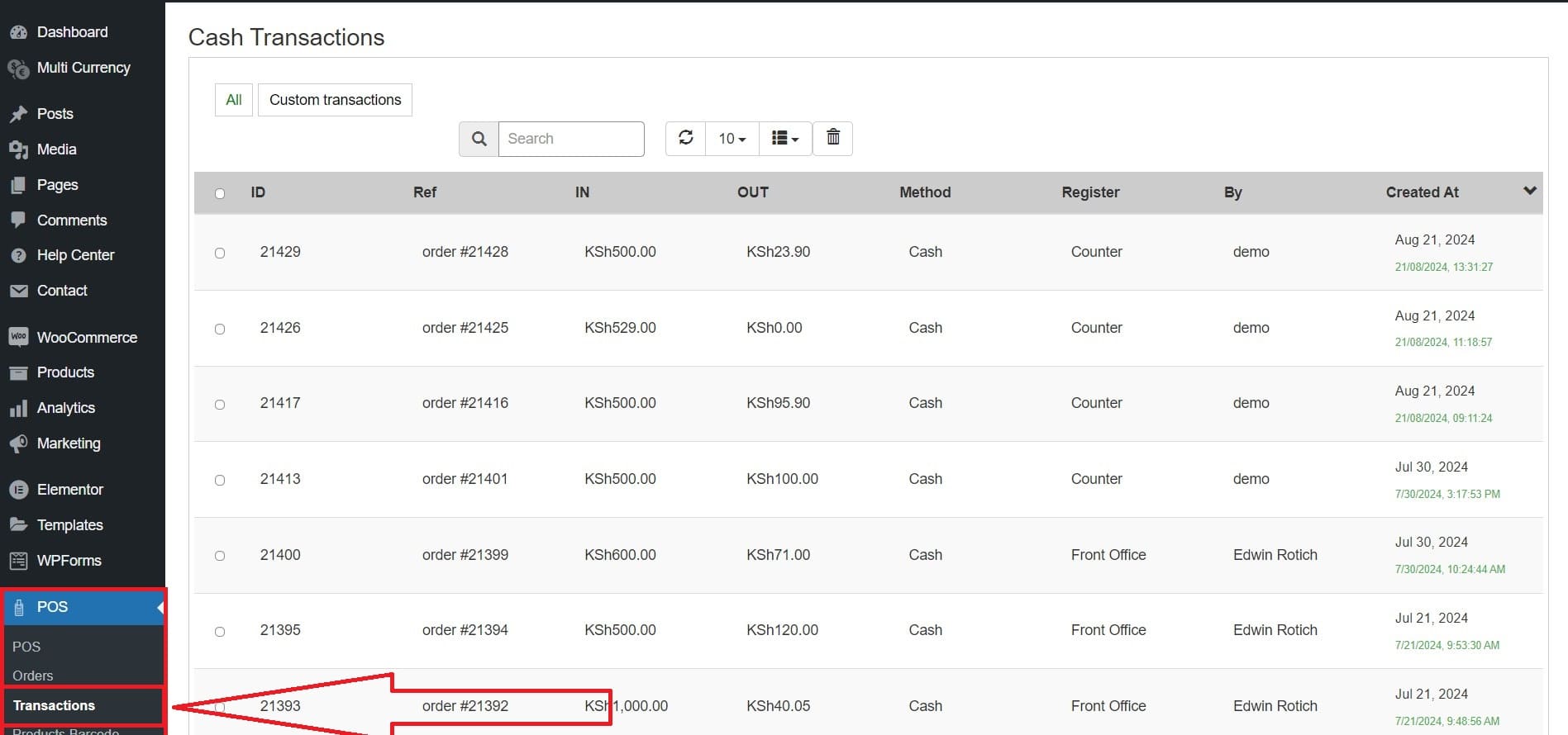 Viewing POS Transactions