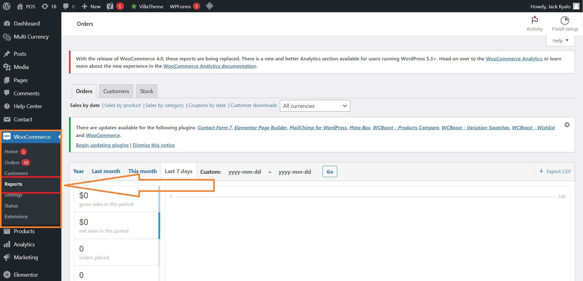 Access Reports on Wordpress Admin Dashboard