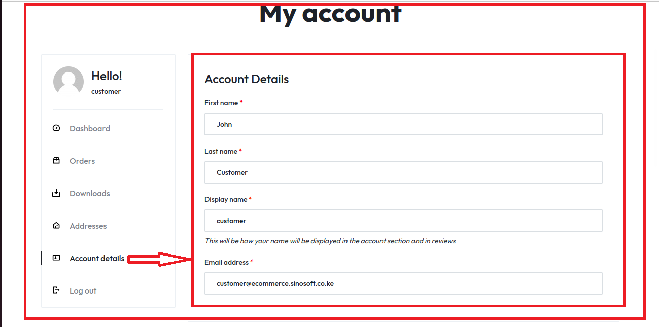 Account Details by clicking on account details link