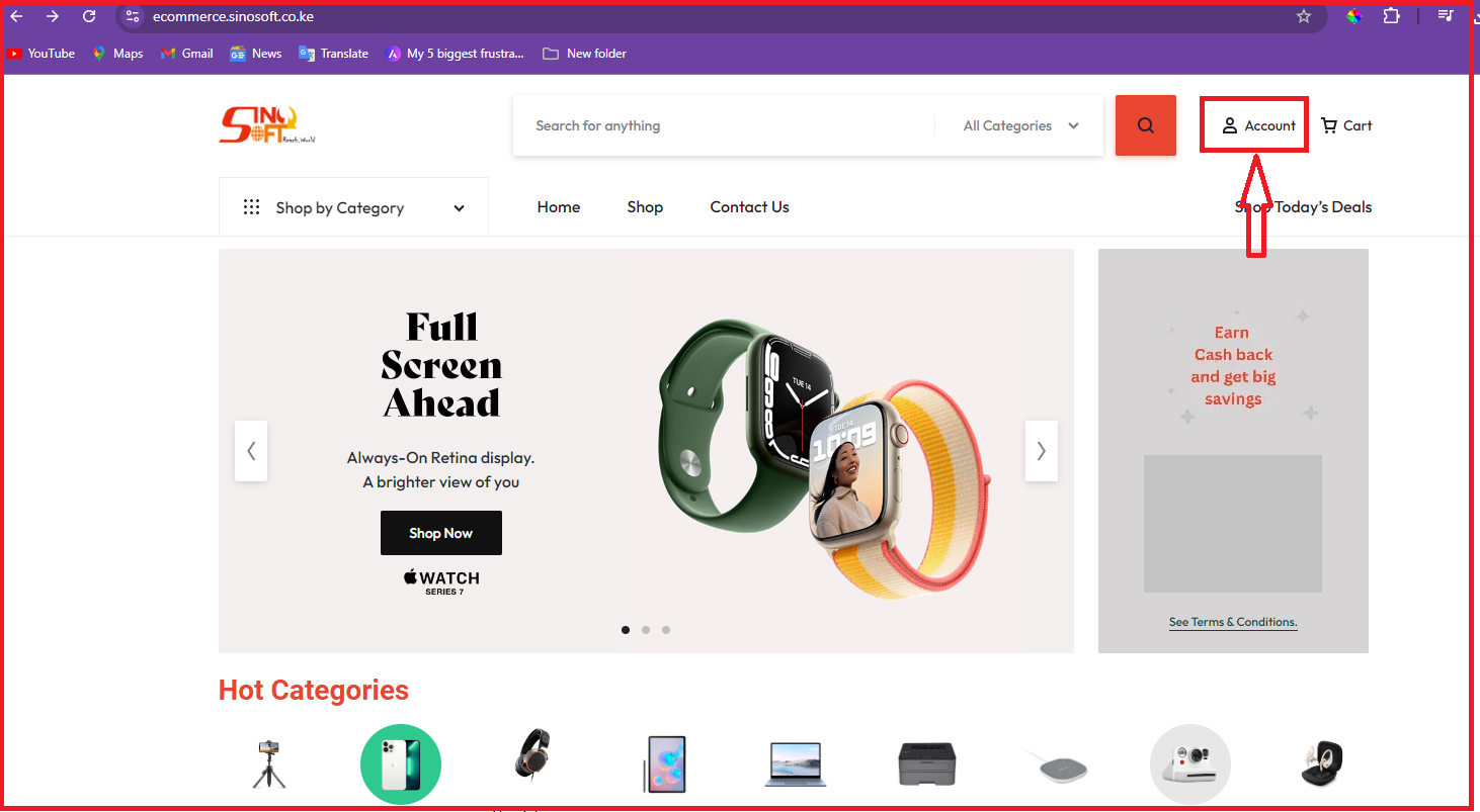 Click on the Account on the Menu