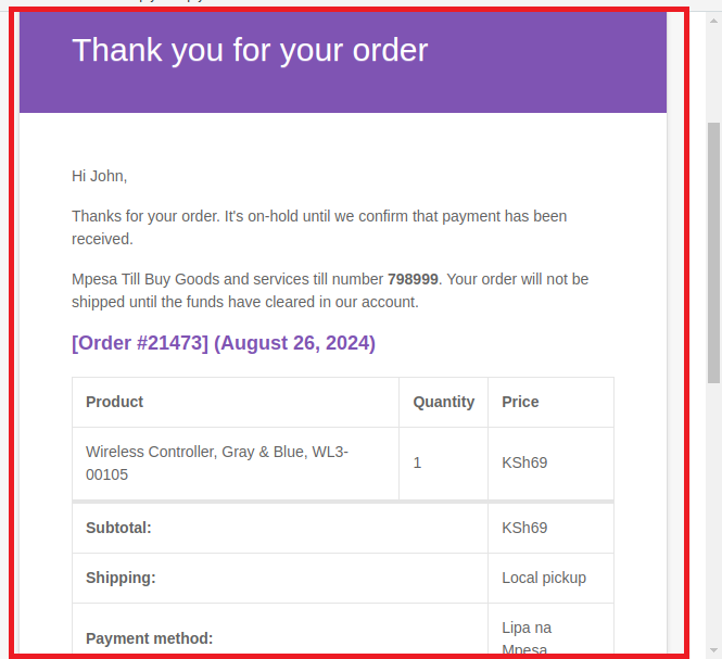 View Order Details on Email