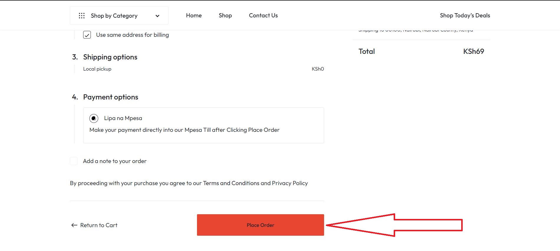 Click on Place Order