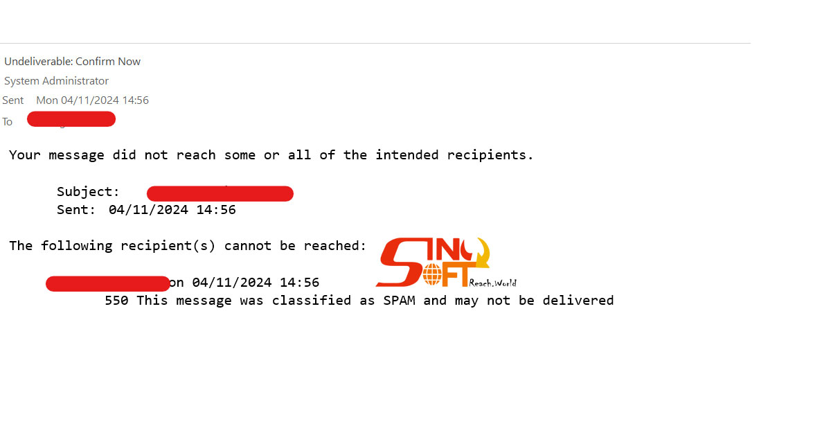 550 This message was classified as SPAM and may not be delivered