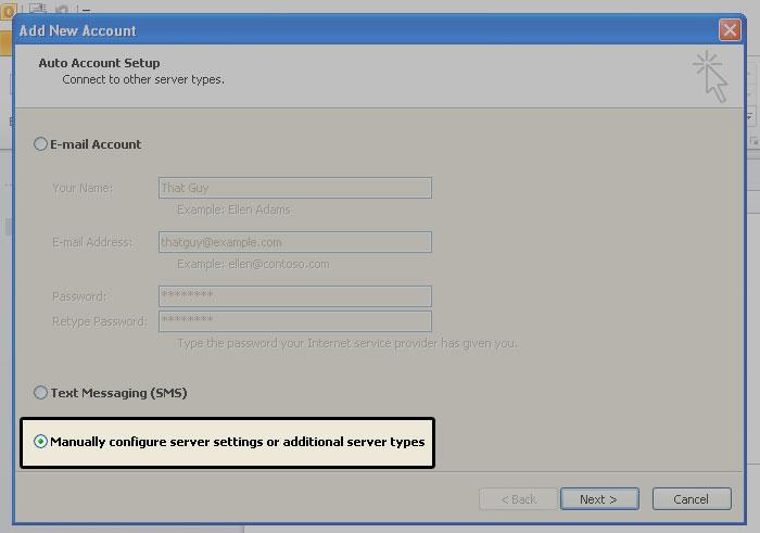 How can I set up email or webmail in outlook?