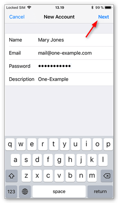 Enter your account details and tap save