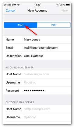 Select IMAP as account type