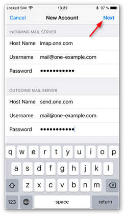 Enter the setting for the incoming and outgoing server