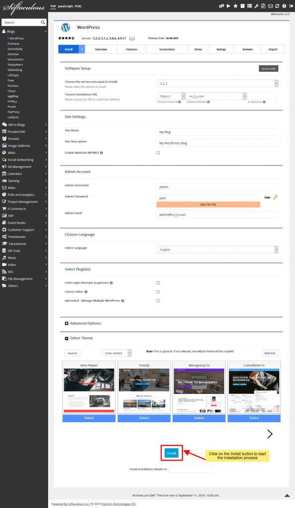 Fill in the install form