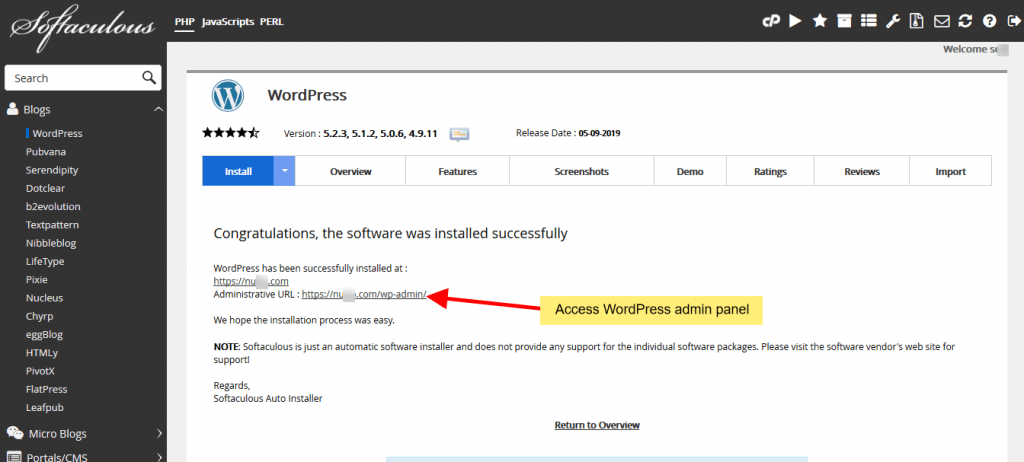 Access WordPress admin panel